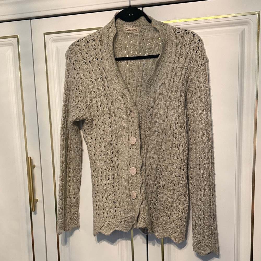 Buy 5 for 10$❗️Vintage Grey-beige Cable Knit Cardigan - Picture 2 of 7